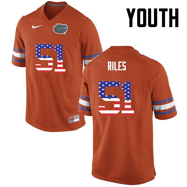 Florida Gators Youth #51 Antonio Riles College Football Jersey USA Flag Fashion Orange